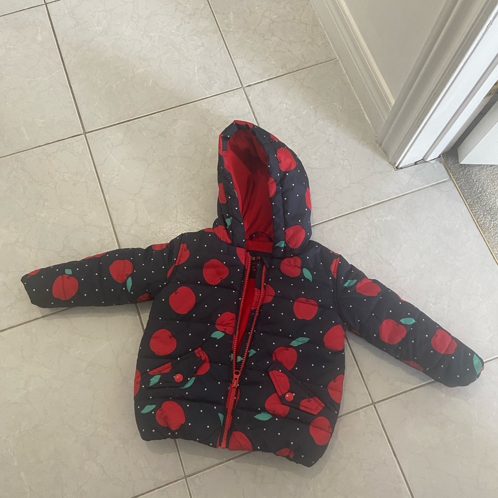 Joe Fresh Kids Apple Print Puffer Jacket - Black and Red